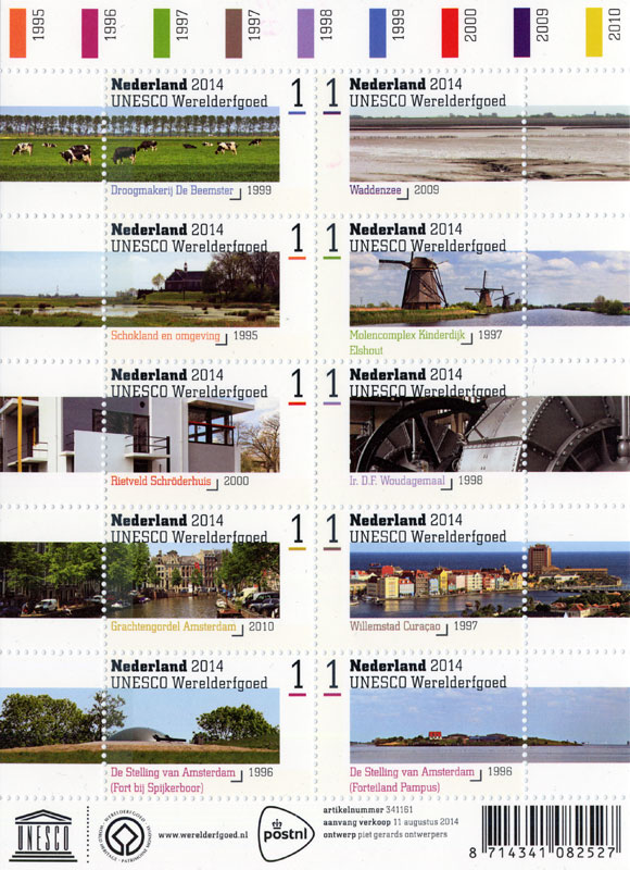 10 postzegels, unesco werelderfgoed in nederland